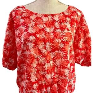 MICHAEL Michael Kors Orange and White Puff Sleeve Blouse.  NWOT. Sz.1X